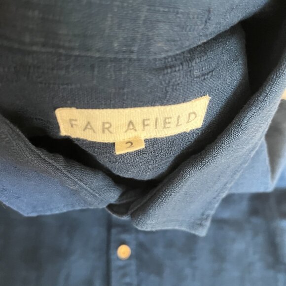 Far Afield Short Sleeve Textured Cotton Blue Button-Up Size 2 - Picture 4 of 5